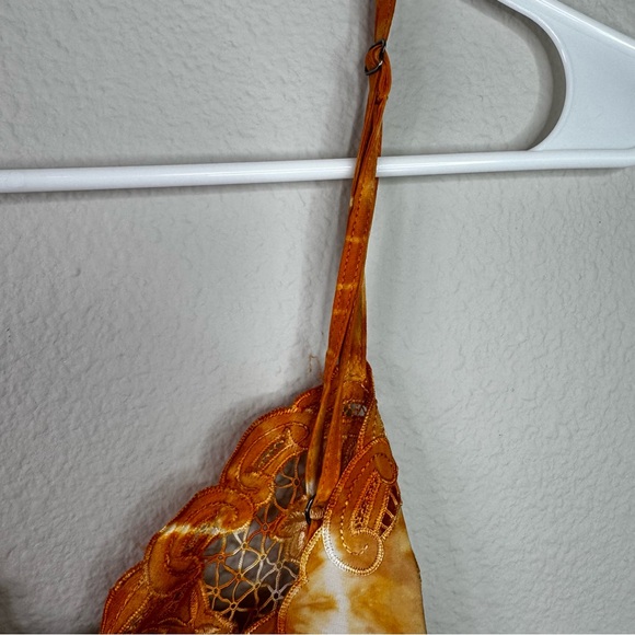Lucky Brand Orange Tie-Dye Dress Silk Lace Slip XS Surfer Girl - Picture 7 of 12